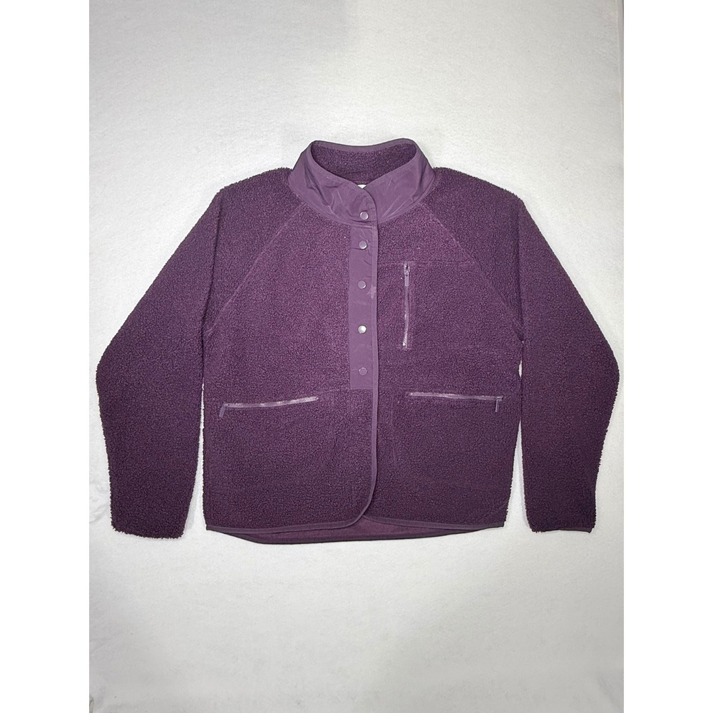 PINK Victoria's Secret Purple Sherpa Fleece Snap Jacket Womens Medium Mock Neck